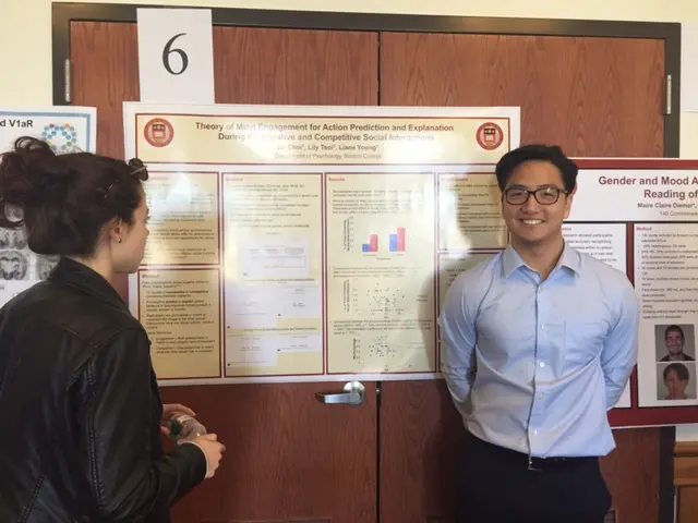 Emily looks on as Jin presents his poster